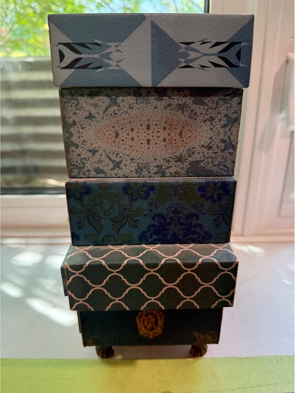 Vintage Style Wooden Jewelry Box Chest – 5 Drawer Decorative Organizer – Teal - Picture 4 of 6